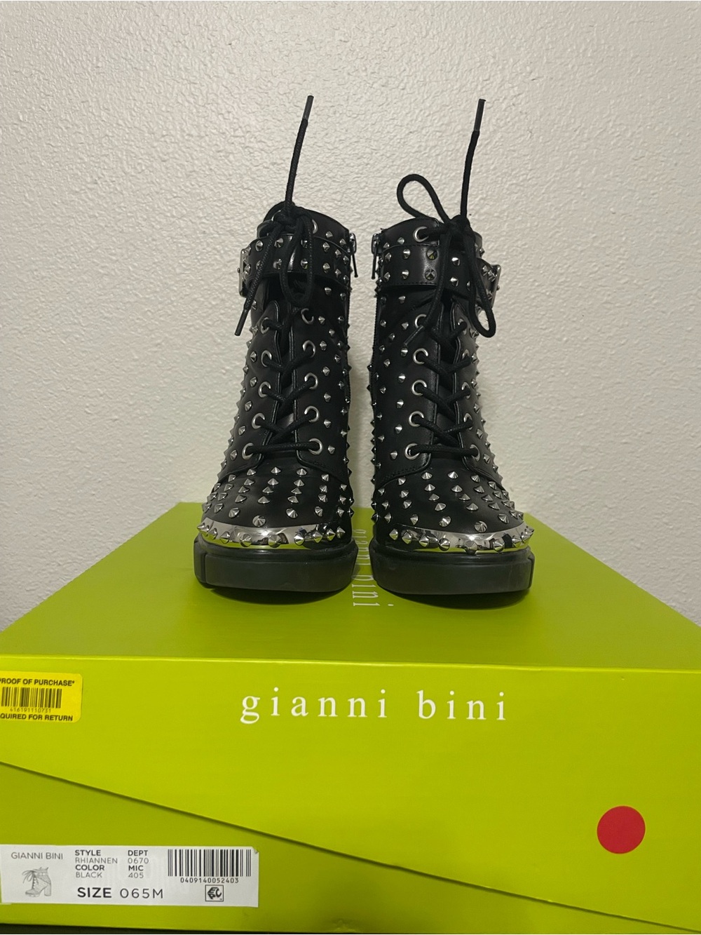 Gianni Bini Black Studded Lace-Up Combat Boots